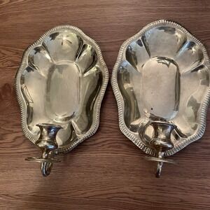 Vintage Pair Brass Wall Sconces Candle Holders Decorative Crafts Inc. Mid/Cent